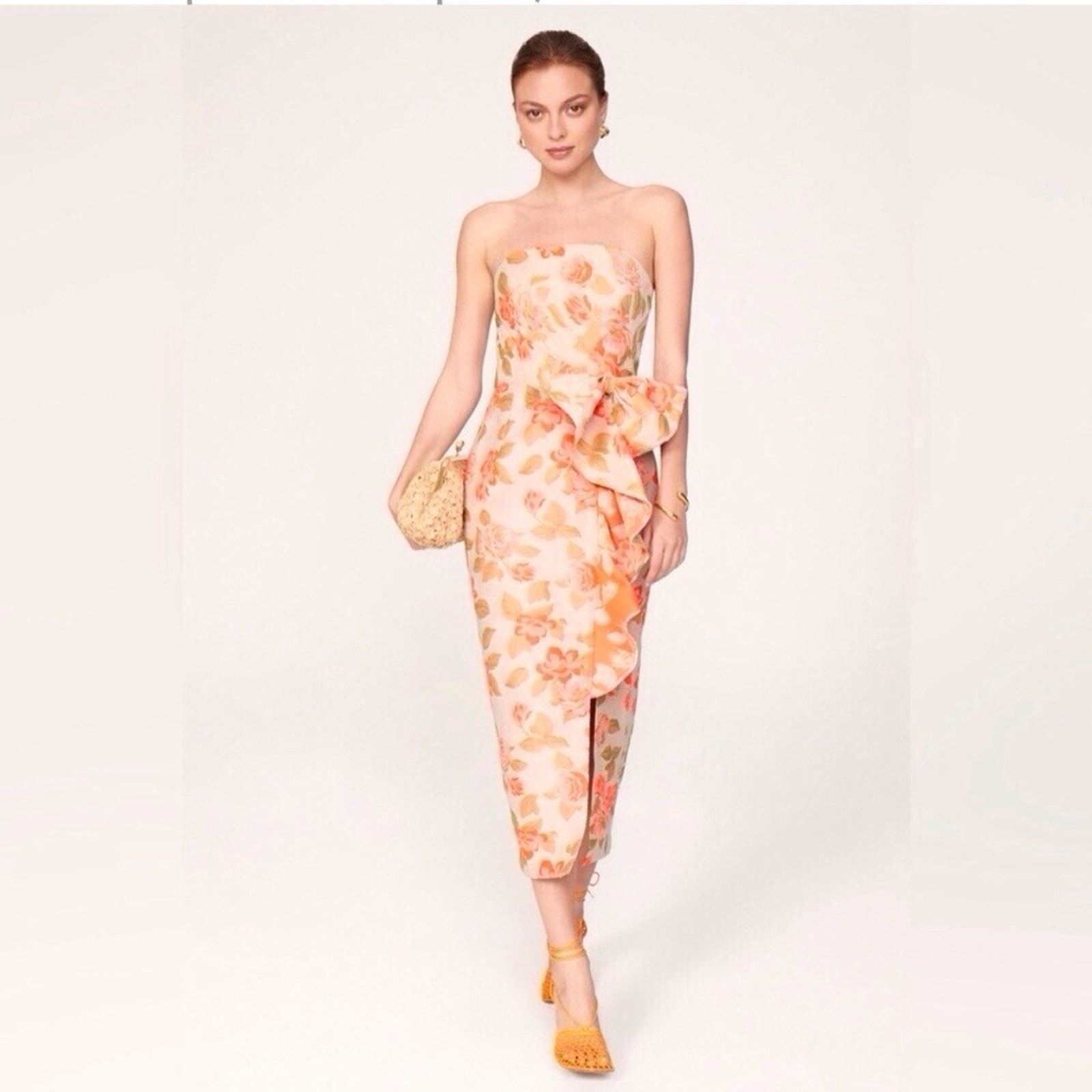Shoshanna Merlin Strapless Ruffle Floral Print Midi Dress Size 0